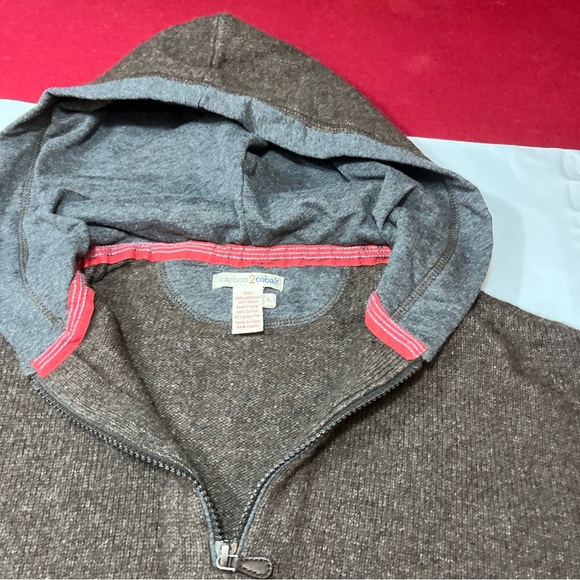 Carbon2Cobalt gray wool Sweater elbow patches Brown Lambswool Nylon Hoodie ¼ Zip - Picture 10 of 12